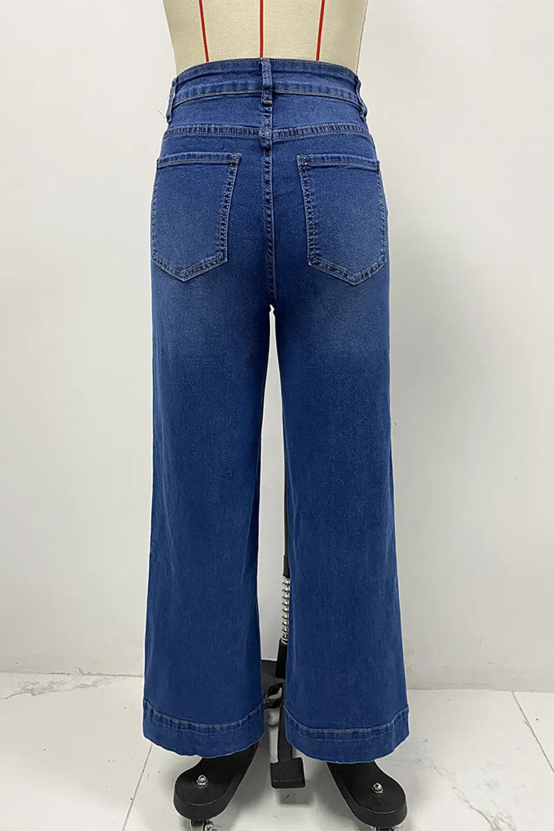 Distressed Pocket High Waist Loose Denim Jeans
