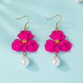 Sweet Imitation Pearl Rose Red Flower Earrings elevenforest
