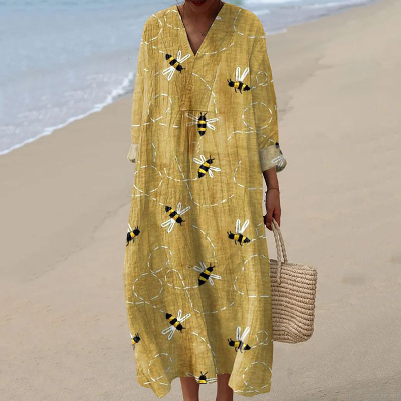 Women's Vintage Bee Art Print Casual Dress elevenforest