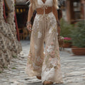Women's Retro Floral Lace Art Linen Casual Pants elevenforest