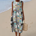 Women's Retro French Bulldog Art Linen Tank Midi Dress elevenforest