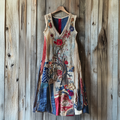 Women's Vintage Independence Day Flawer Embroidered V-neck Tank Midi Dress elevenforest