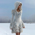Women Floral Art Gradient Knitted Elegant Hooded Mini Skirt