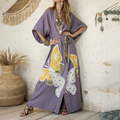 Women's Butterfly Art  Linen V-neck Robe elevenforest