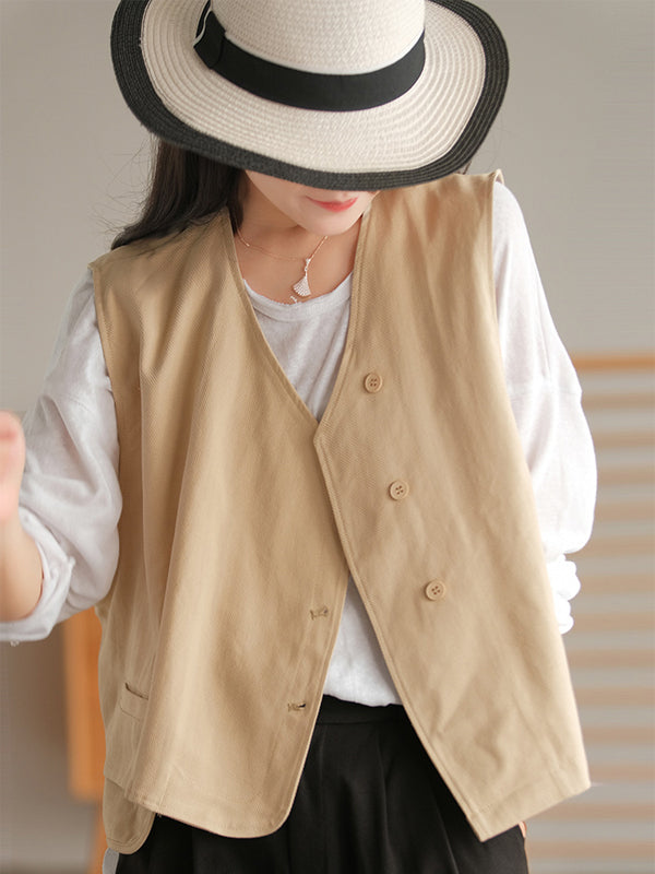 Asymmetric Color Buttoned Vest Top