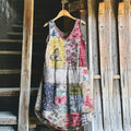 Vintage Bohemian Geometric Floral Art Linen Blend Tank Dress elevenforest