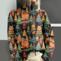Women's Christmas Cats Christmas Tree Knitted Turtleneck Sweater elevenforest