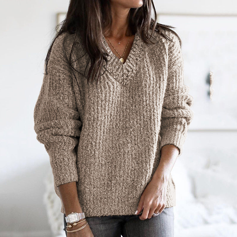 Vintage V Neck Solid Color Sweater elevenforest