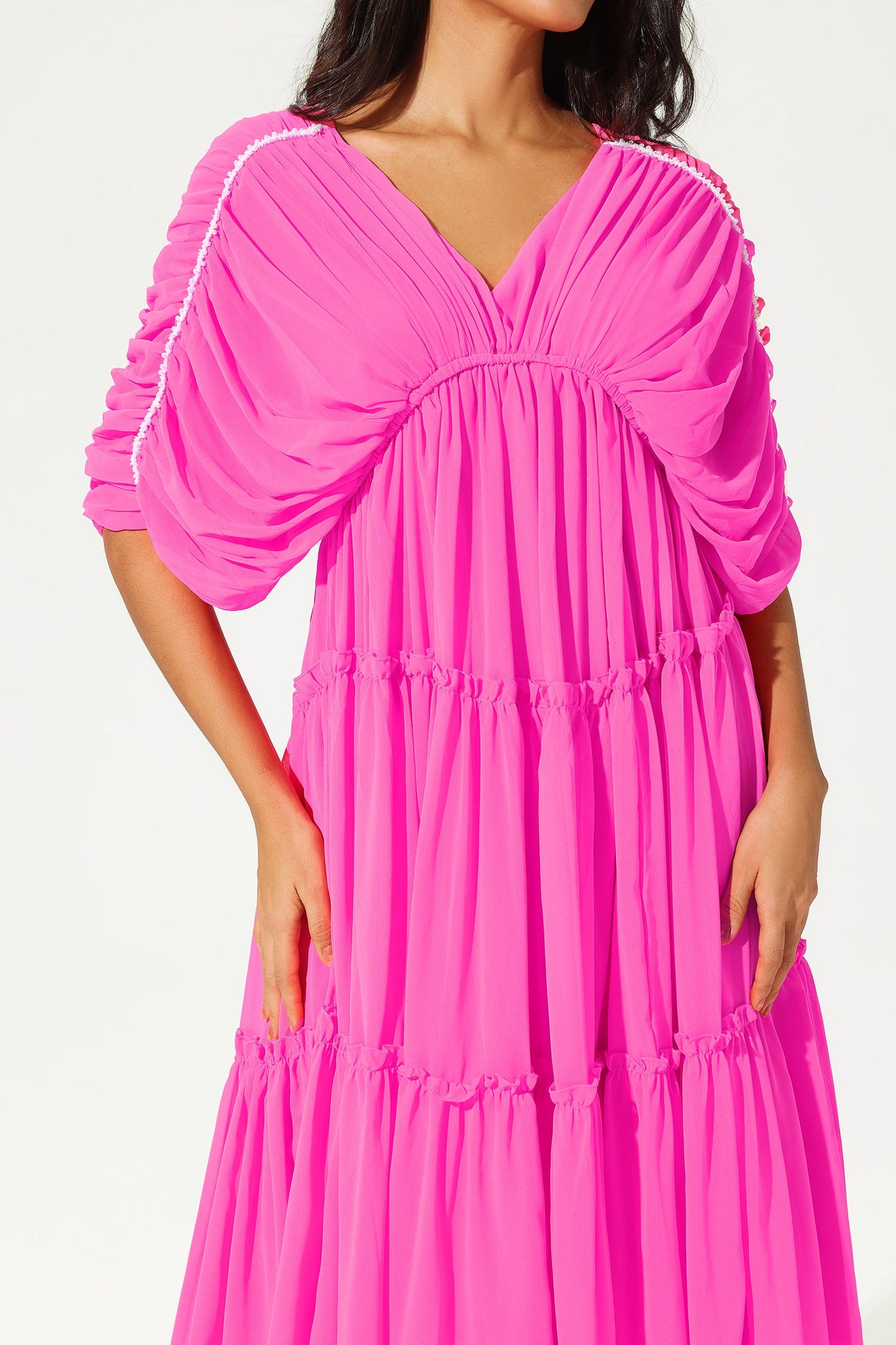 V-neck Chiffon Midi Dress