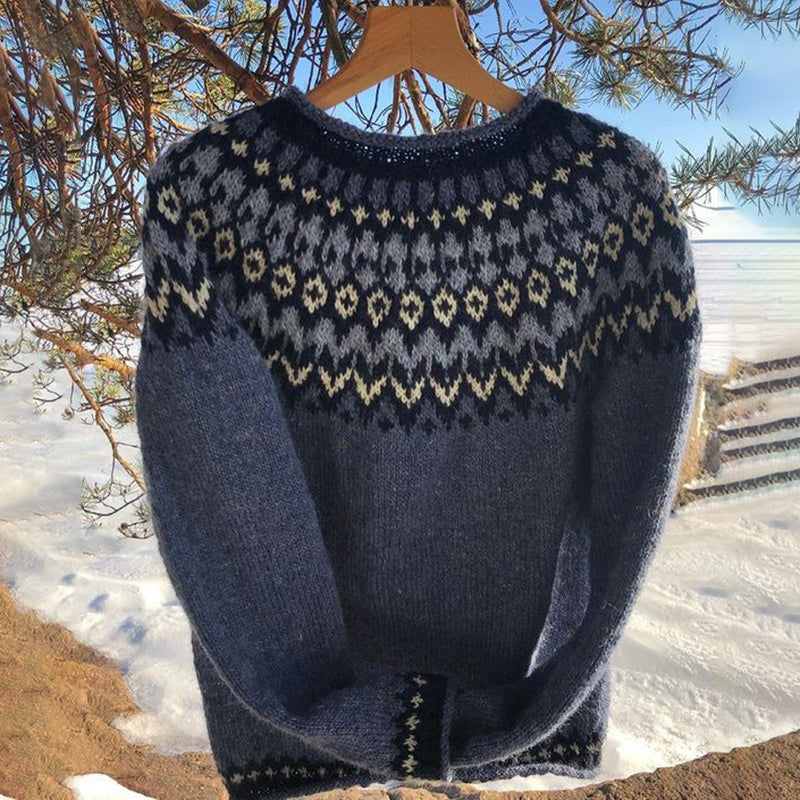 Vintage Knit Jacquard Islender Crew Neck Sweater（Unisex） elevenforest