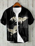 Japanese Flying Cranes Art Linen Blend Cozy Shirt elevenforest