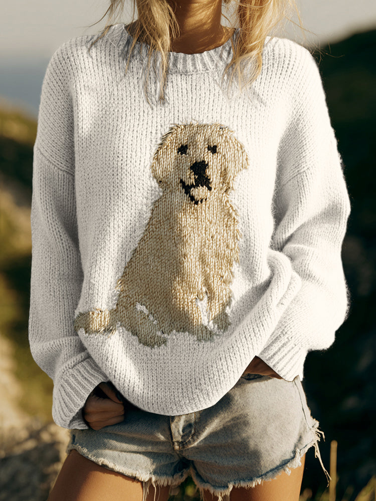 Classic Fuzzy Golden Retriever Dog Felt Cozy Knit Sweater elevenforest