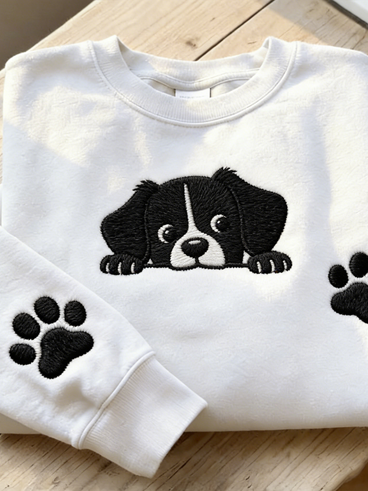 Comstylish Cute Puppy Pattern Casual Round Neck Sweatshirt
