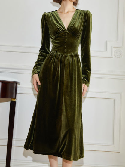 ’s Velvet Midi Dress Long Sleeve A-line French Party Dress Autumn Spring Prom Robe Vestidos Mujer New