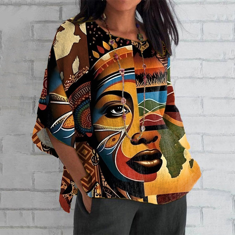 Comstylish Women's Juneteenth African Celebration Art Print Linen Blend T-shirt