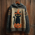 Halloween Witch Cat & Pumpkin Art Women's Hooded Sweater elevenforest
