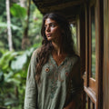 Vintage Bohemian Embroidered Linen V-neck Shirt elevenforest