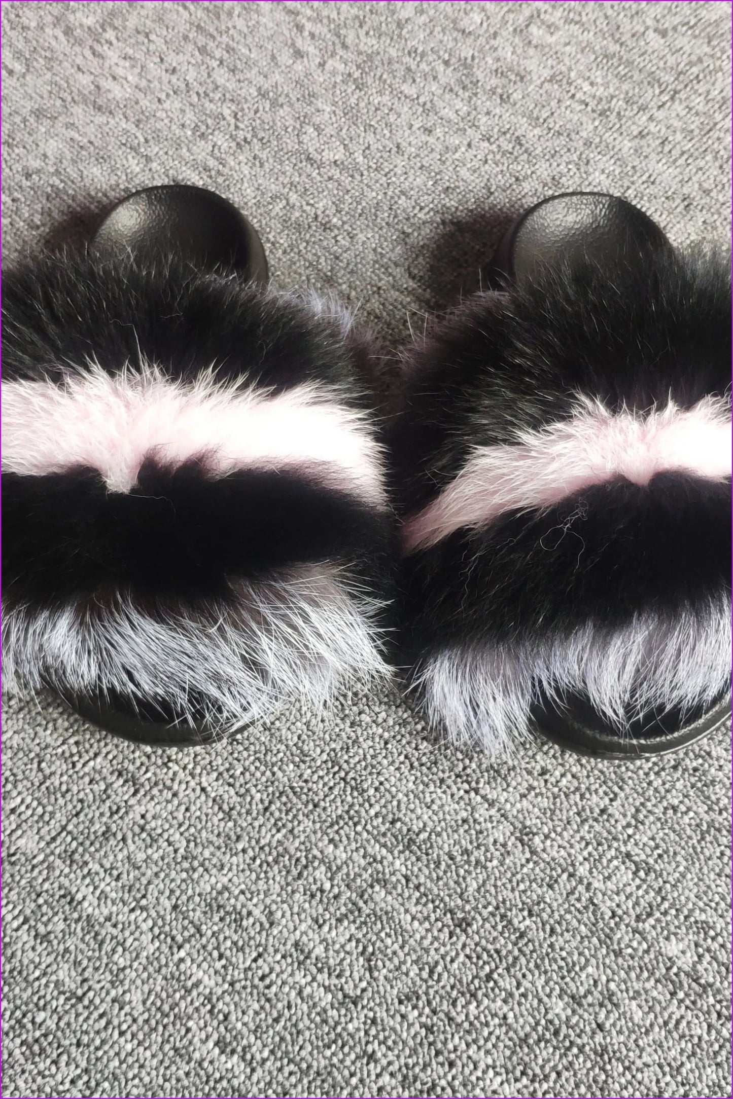 Black Mixed Pink Fox Full-pelt Fur Sliders Df003