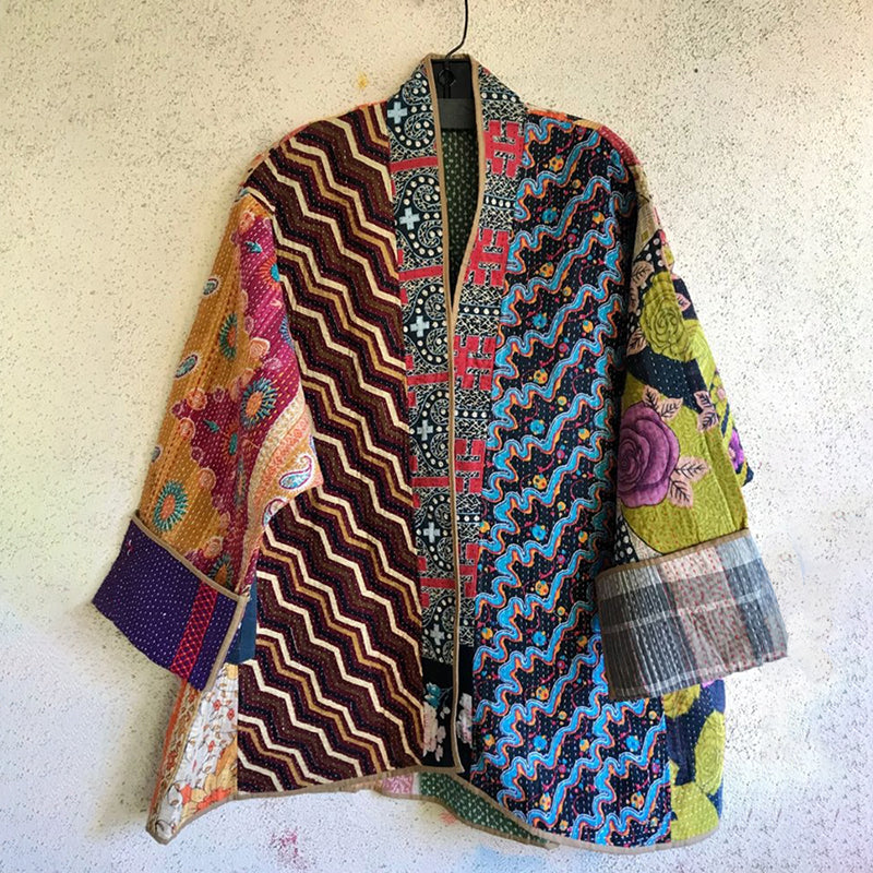 Japanese Style Spliced ​​floral Contrasting Kimono elevenforest