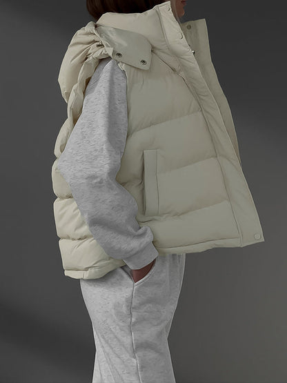 Loose Sleeveless Drawstring Split-joint Zipper Hooded Padded Vest