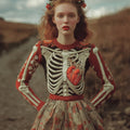 Women's Halloween Anatomy Art And Flower Color Blocked Round Neck Sweater elevenforest