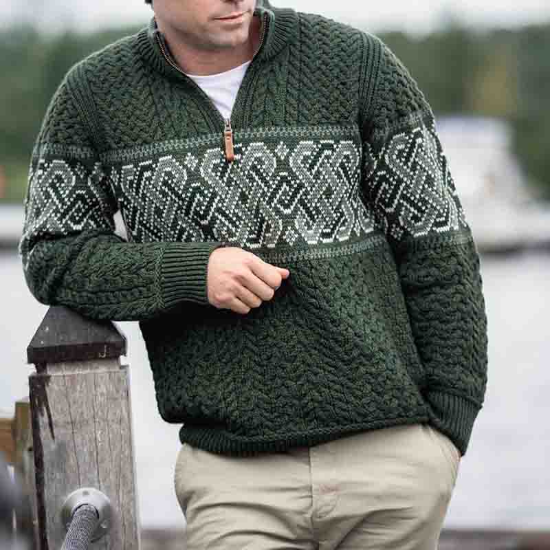 Men'S Celtic Knot Jacquard Aran Knitted Sweater elevenforest