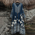 Women's Traditional Japanese Sashiko Art V-neck Dress elevenforest