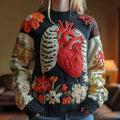 Comstylish Women's Classic Halloween Anatomy Flower Art Knit Pullover Sweater