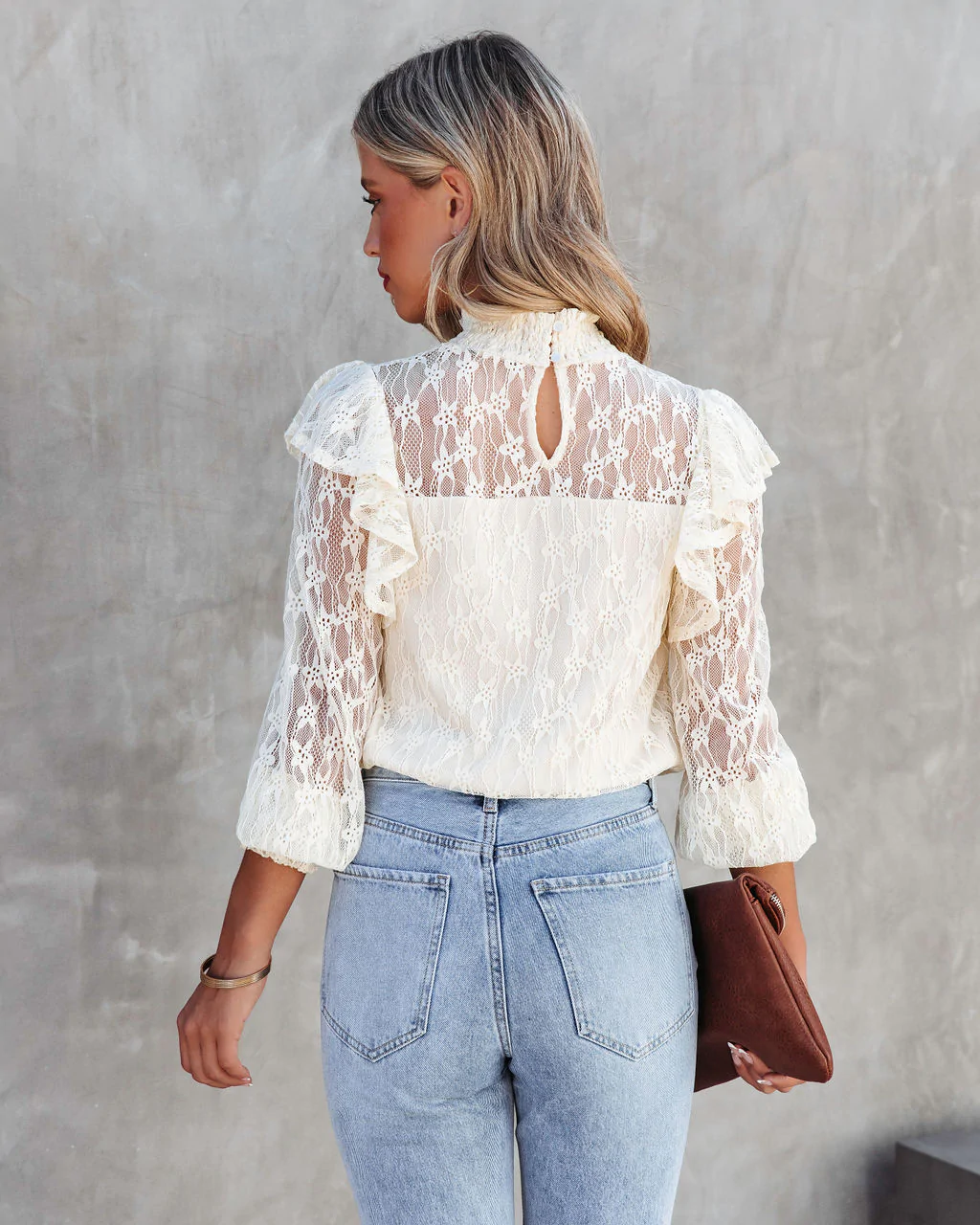 Summer Vacation New Gouhua Hollow Lace Lotus Long Sleeve Blouses