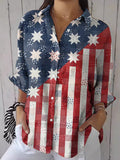Comstylish Women's Independence Day Vintage Flag Print Casual Shirt