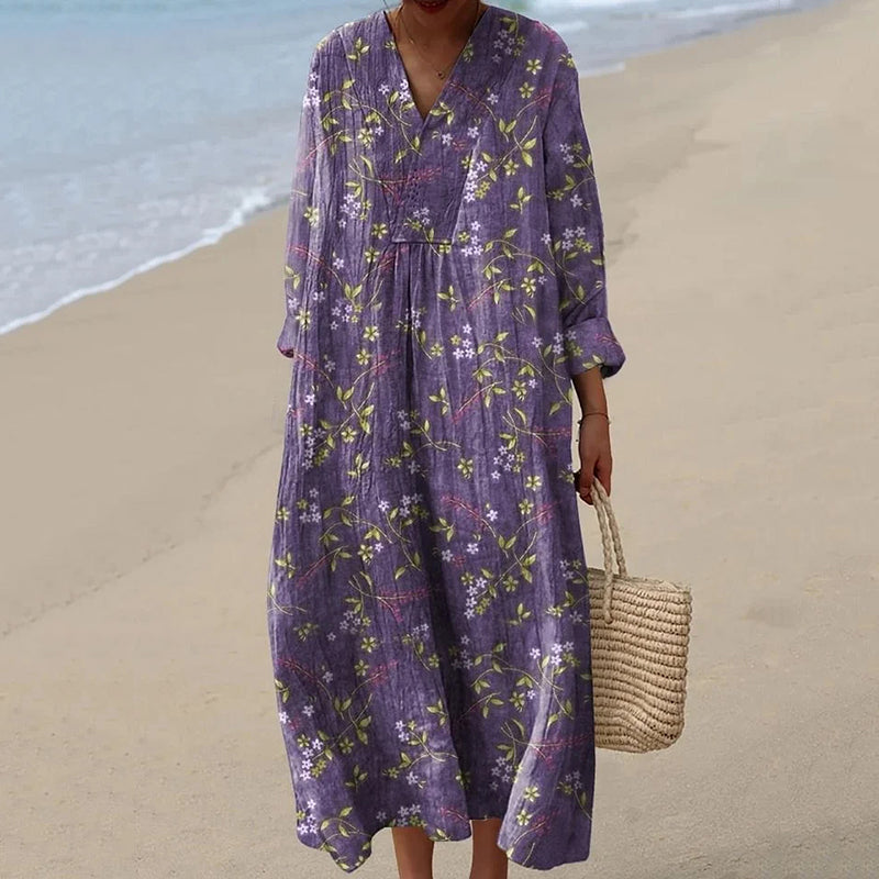 Vintage Tranquil Spring Lovely Floral Art Pattern Casual Midi Dress elevenforest