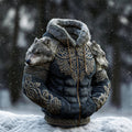 Men's Wolf Viking Celtic Contrast Muscle Cozy Plush Hoodie elevenforest