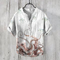 Japanese Octopus Rabbit Fish Watercolor Art Casual Linen Blend Shirt elevenforest