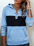 Women'S Casual Pullover Contrasting Color Hooded Sweatshirt 
