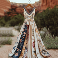 Vintage Floral Patchwork Art Linen Tank Midi Dress elevenforest