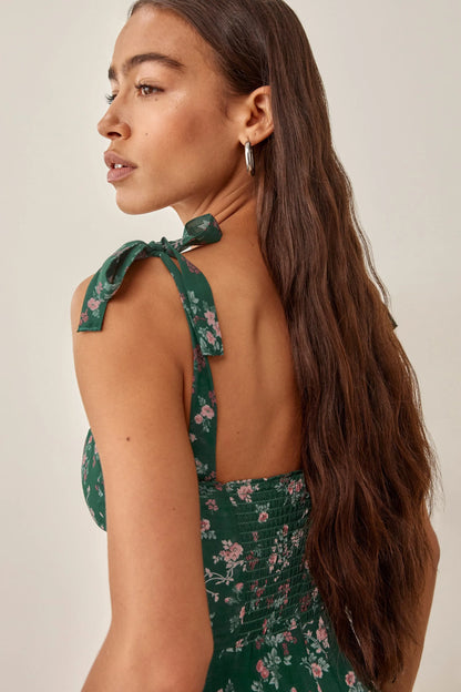 Cami Lace Up Ruched Backless Midi Dress