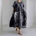 Japanese Waves & Dragonflies Art Linen Blend Casual Dress