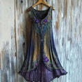 Vintage Purple Floral Lace Gradient Art Comfy Tank Dress elevenforest