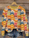 Colorful Cats Pattern Cozy Knit Sweater elevenforest
