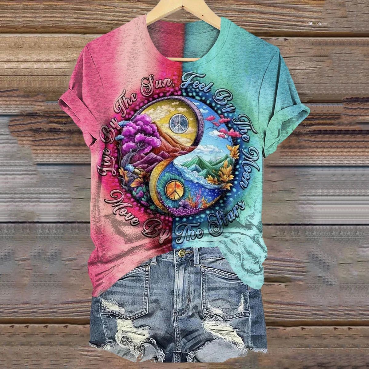 Comstylish Women's Hippie Art Print Short Sleeve T-shirt