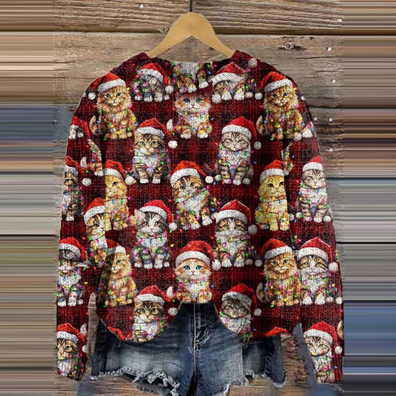 Comstylish Women's Merry Christmas Cats Knitted Cozy Sweater