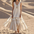 Women's White Exra Large Hem Cotton Sleeveless Spring Maxi Dress elevenforest