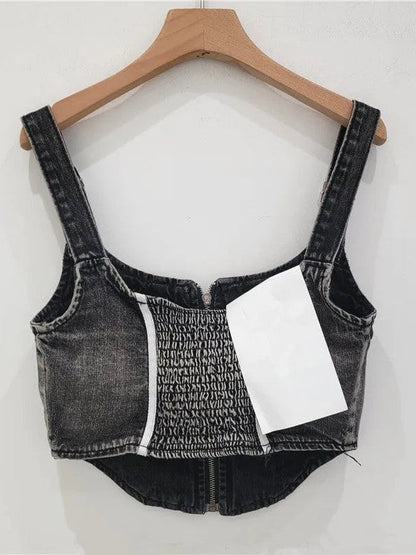 Denim Zipper Corset Tank Top