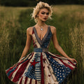 Independence Day Flag Inspired Patchwork American Star Mini Dress elevenforest