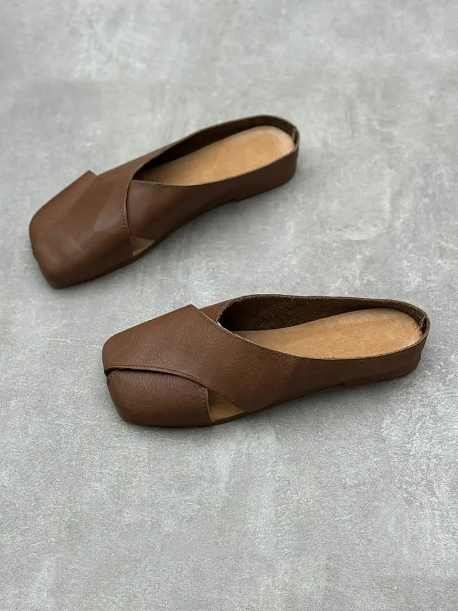 Summer Leather Spliced Slippers Qw1047
