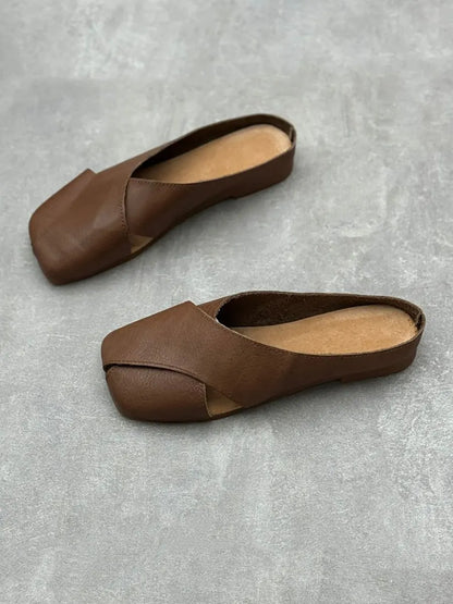 Summer Leather Spliced Slippers Qw1047