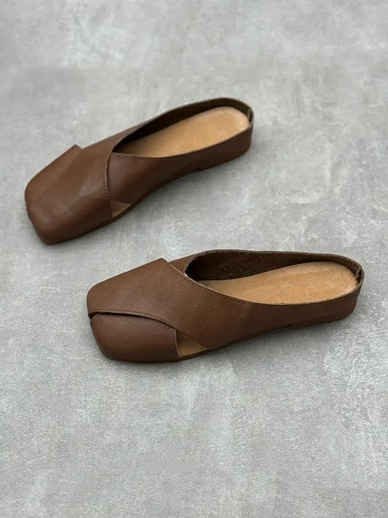 Summer Leather Spliced Slippers Qw1047