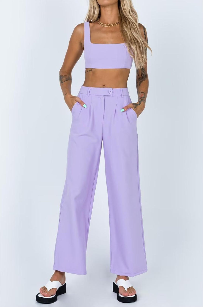 Winter Clothing Short Small Tank Top Top High Waist Buckle Pants Suit Set