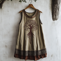 Women's Viking Tree Of Life Celtic Knot Pattern Art Linen Sleeveless Top elevenforest
