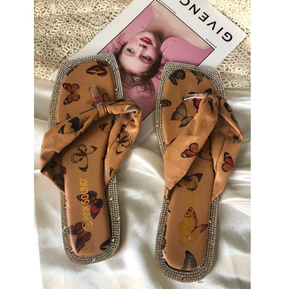 Rhinestone Bow Print Slippers Dc339